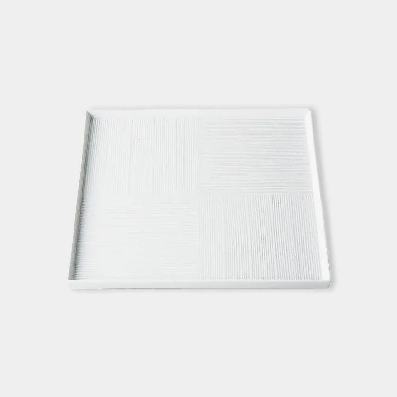 [PLATE] SCULPTURE-PATTERN (WHITE PORCERIN) SQUARE PLATE (L) | HASAMI WARES| SAIKAI TOKI