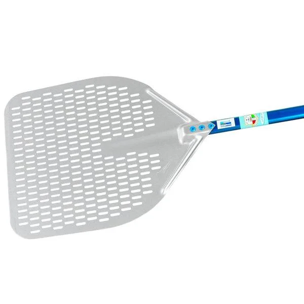 ALUMINUM RECTANGULAR PERFORATED PIZZA PEEL 45X45 CM.