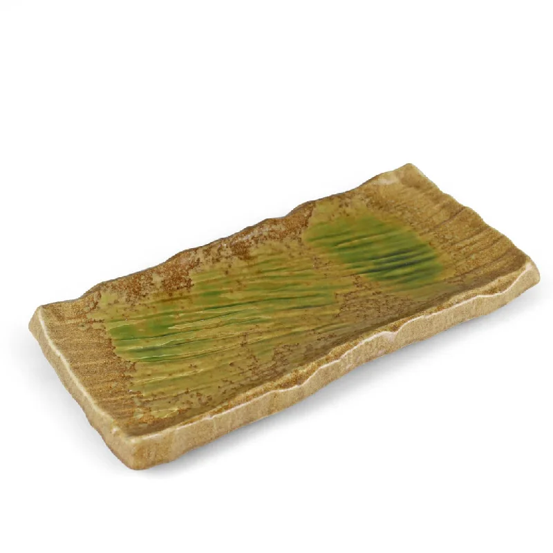 Iga Textured Light Brown x Green Rectangular Plate 12.9" x 6.3"