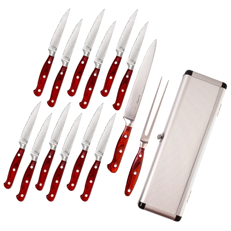 BergHOFF Pakka Wood 15pc Stainless Steel Steak & Carving Knife Set