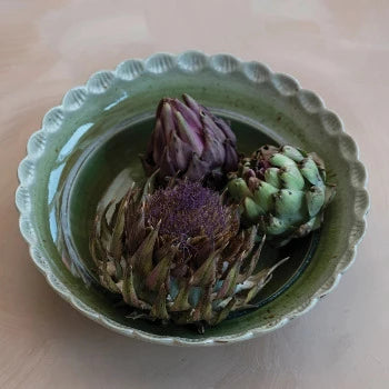 Stoneware Bowl with Scalloped Edge, Green