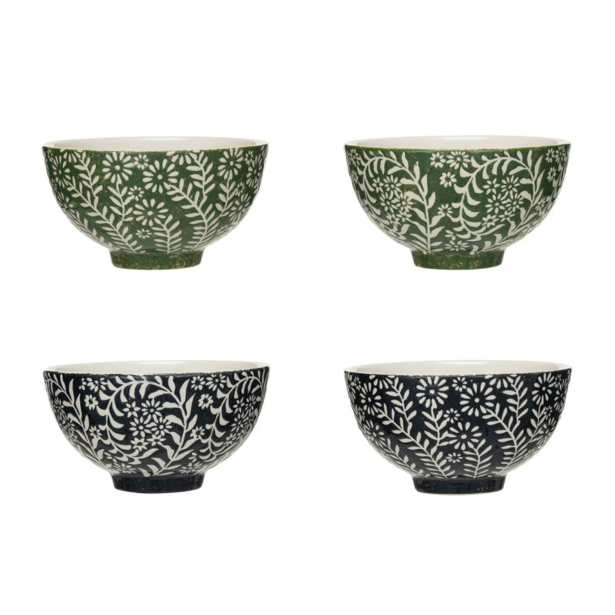 Black & Green Hand-Painted Stoneware Bowls