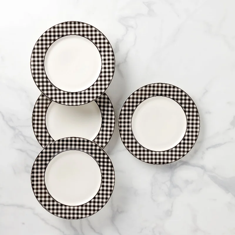 Gingham Black Dinner Plates, Set of 4