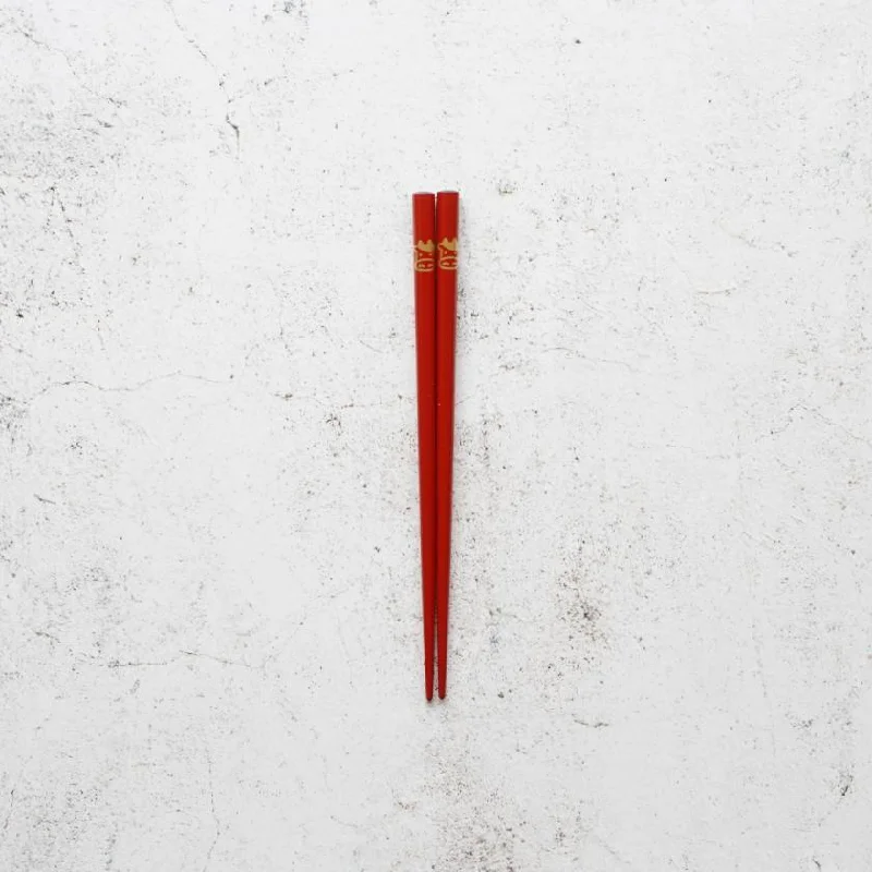 [CHOPSTICKS] JAPANESE ZODIAC OX RED FOR CHILDREN (1 SET) | HASHIMOTO KOUSAKU SIKKI | WAJIMA LACQUER