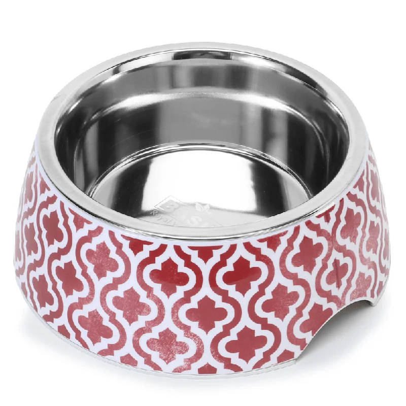 Basil Red Indie Print Melamine Bowl for Dogs and Cats